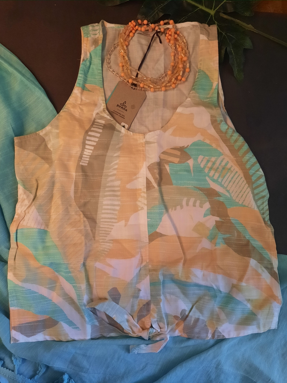 Prana Tropical Linen Tie-Front Look Blouse in Soft Pastel Color's